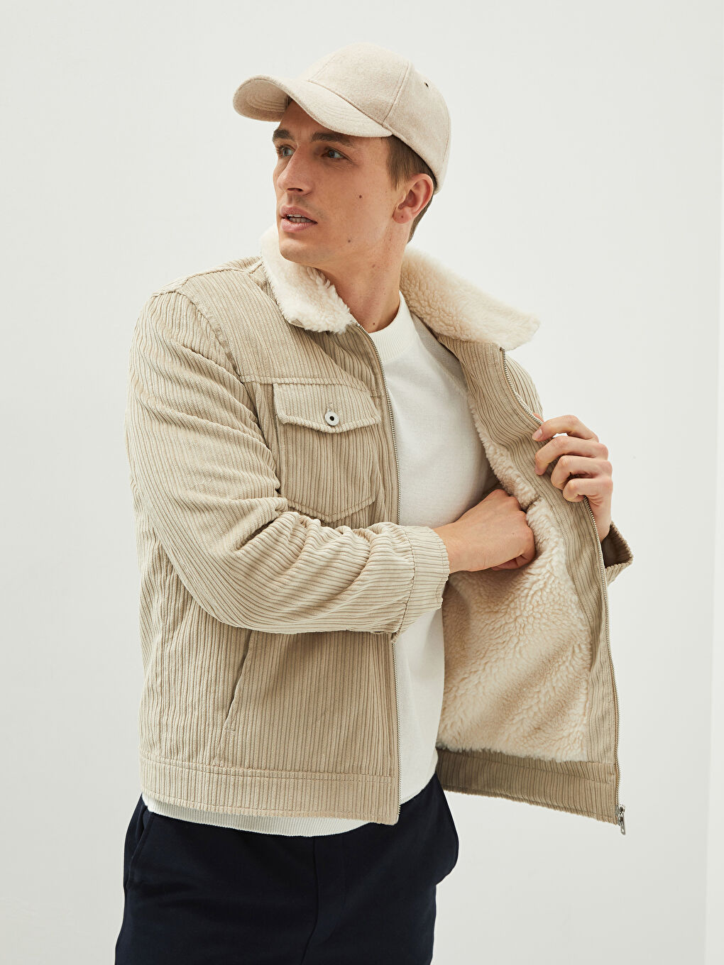 Crew Neck Long Sleeve Printed Mens Coat -S21796Z8-QVW