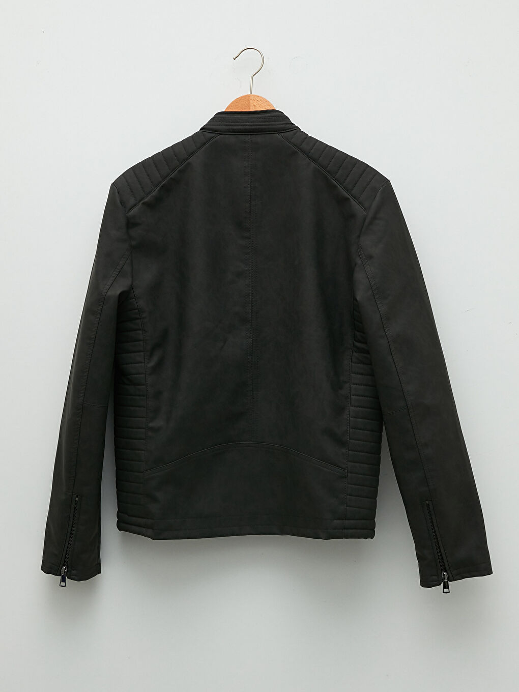 Slim Fit Biker Neck Men's Faux Leather Coat-6