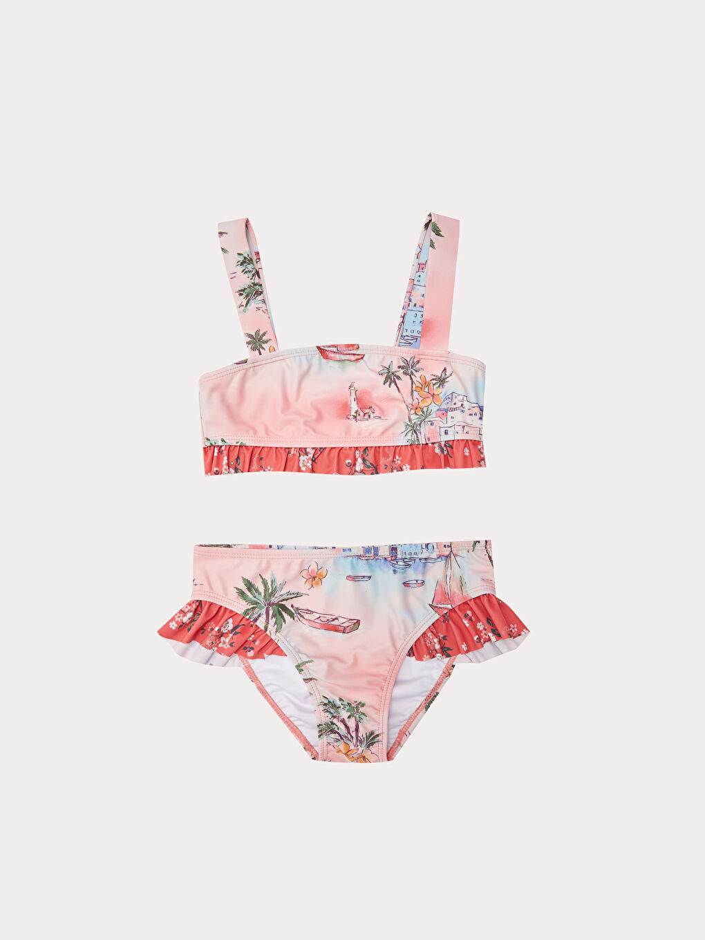 بيكيني للبنات بقماش مطبوع قابل للتمدد