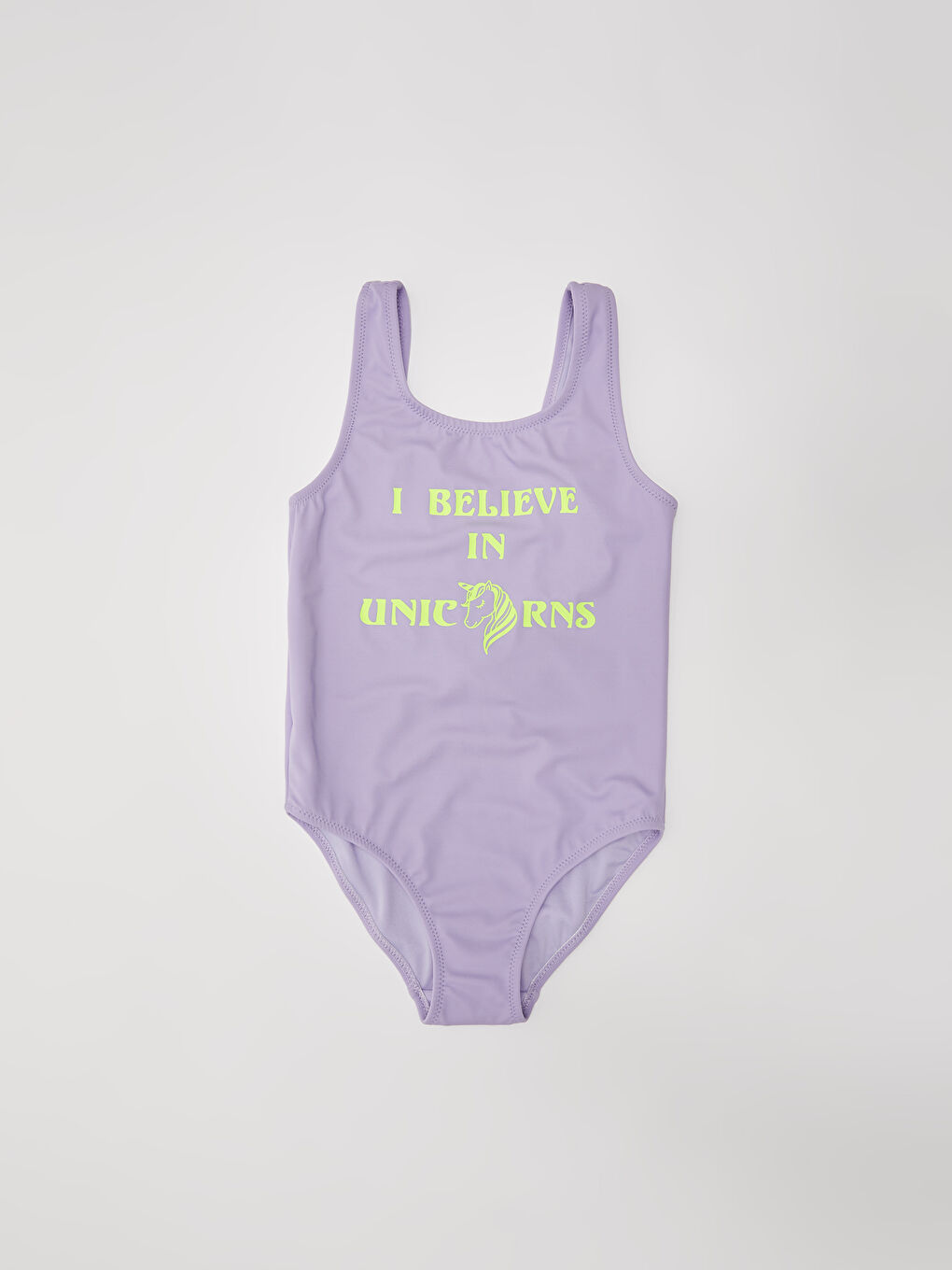 Lila Esnek Kumaştan Baskılı Kız Çocuk Mayo