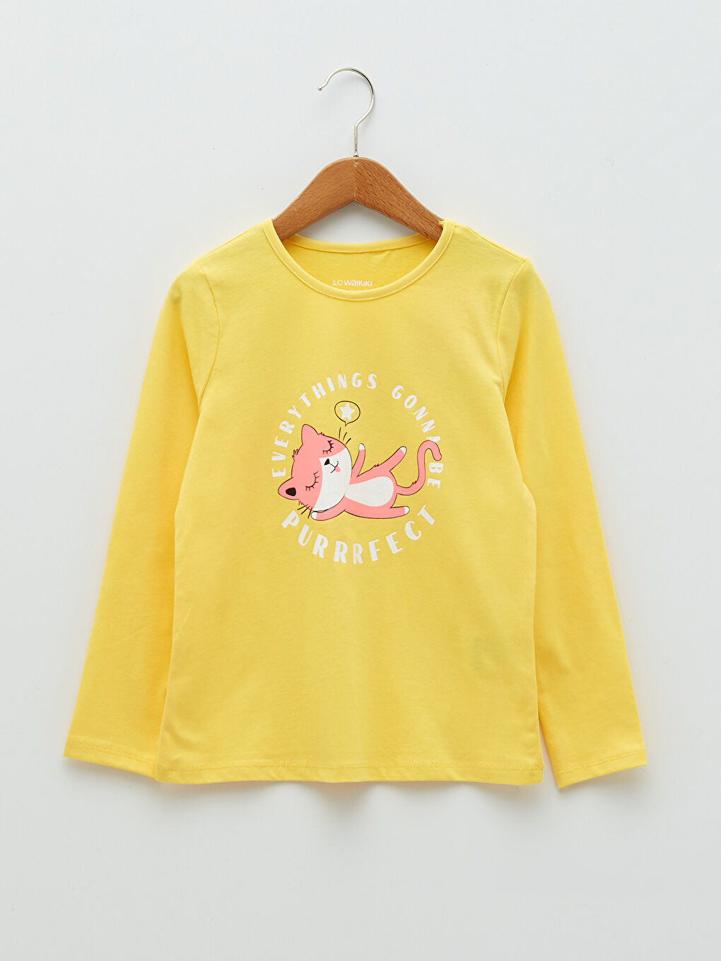 Crew Neck Printed Long Sleeve Cotton Girl T-shirt