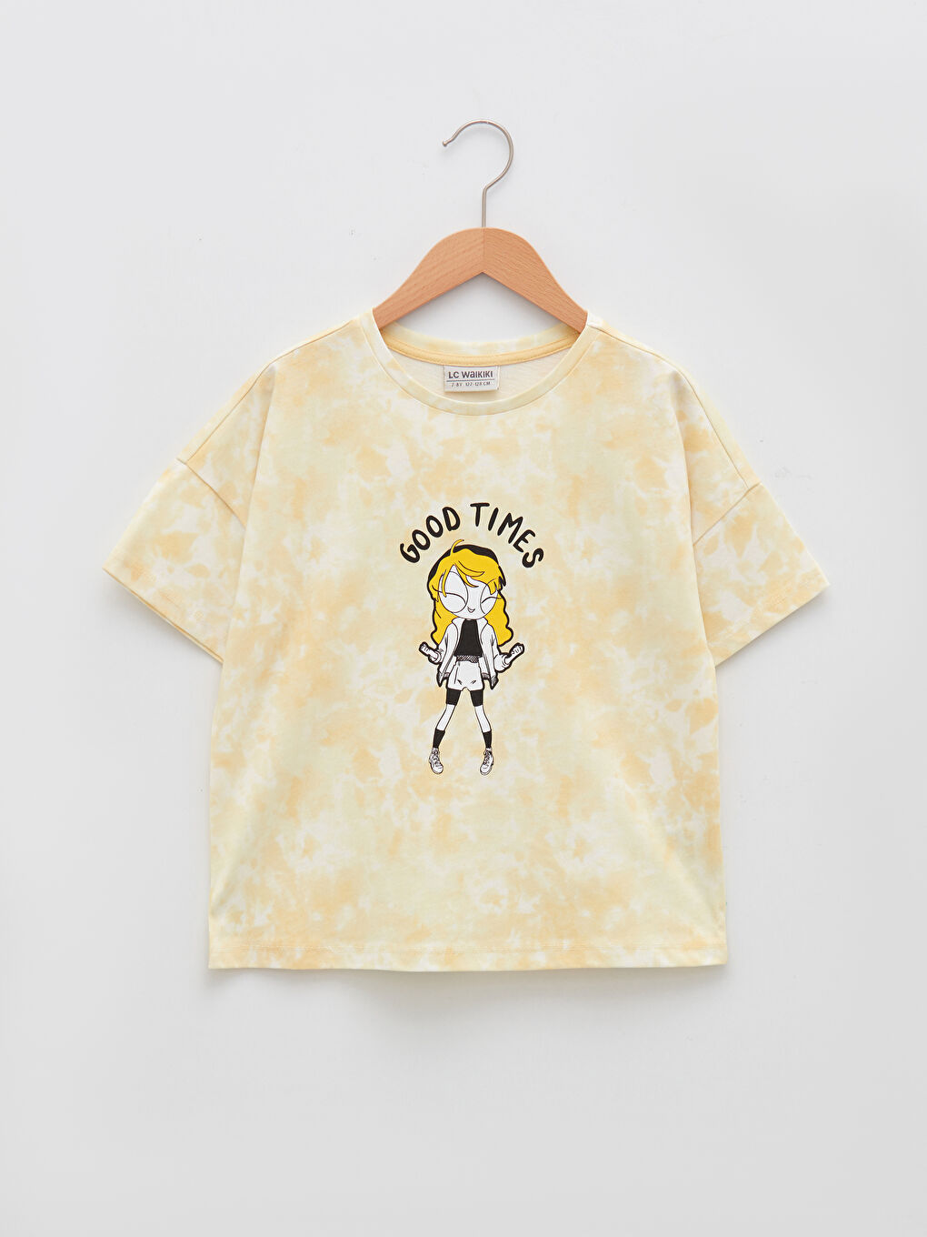 Sarı Bisiklet Yaka Baskılı Kısa Kollu Kız Çocuk Tişört