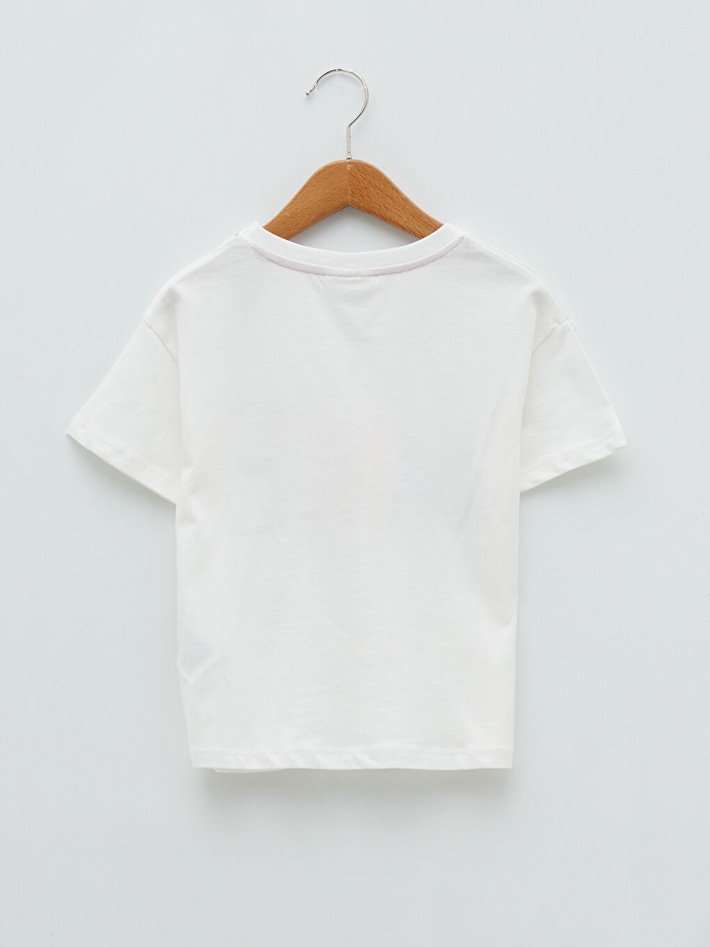 Ekru Bisiklet Yaka Yazı Baskılı Kısa Kollu Kız Çocuk Tişört-1