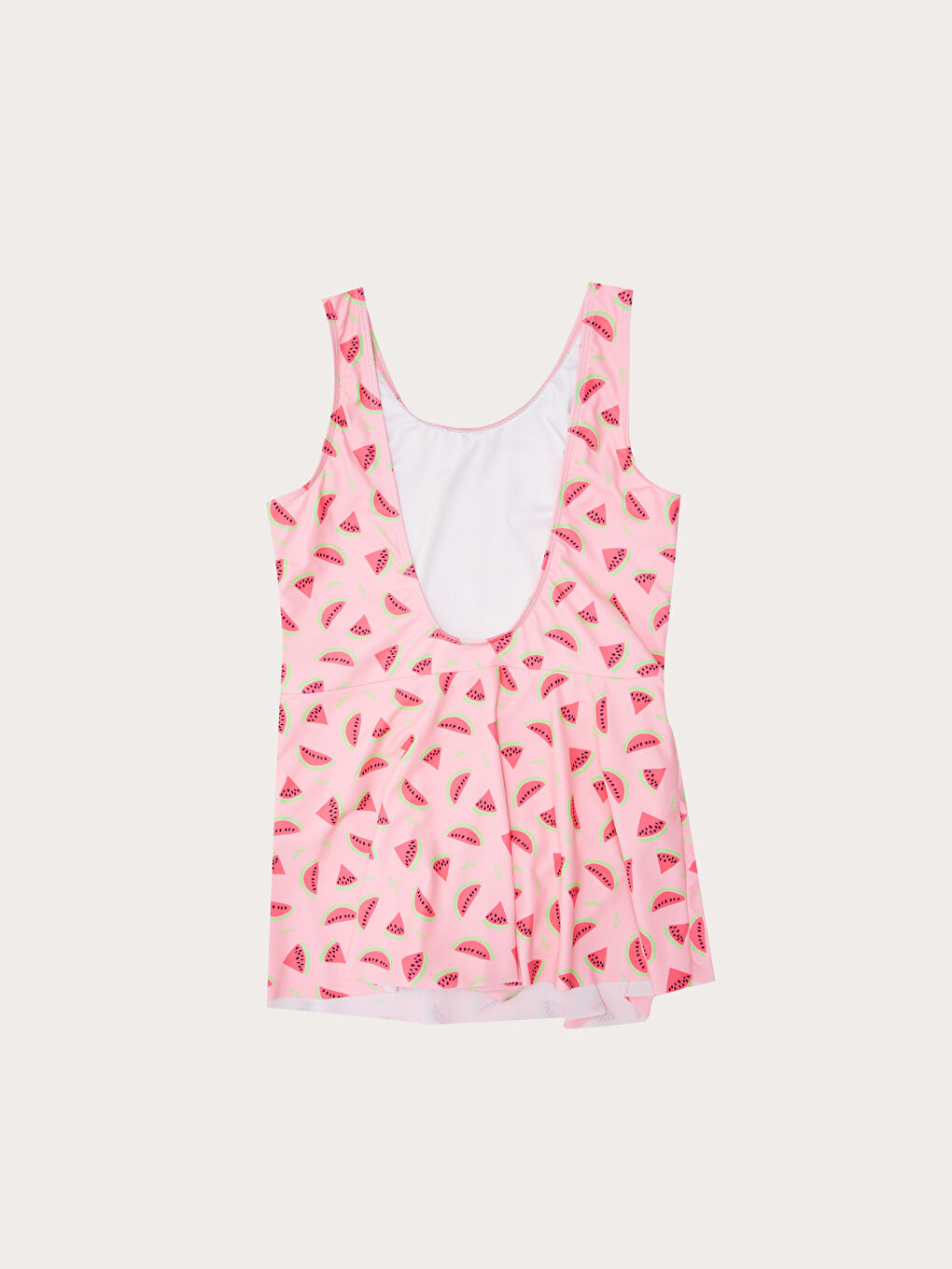 Pembe Esnek Kumaştan Baskılı Kız Çocuk Etekli Mayo-1