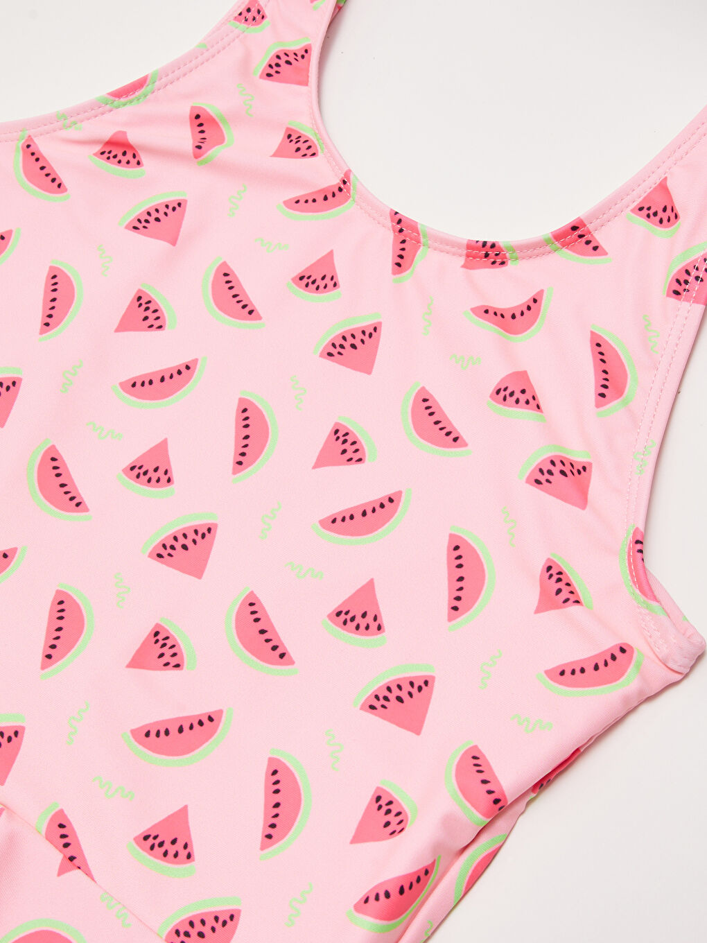 Pembe Esnek Kumaştan Baskılı Kız Çocuk Etekli Mayo-2