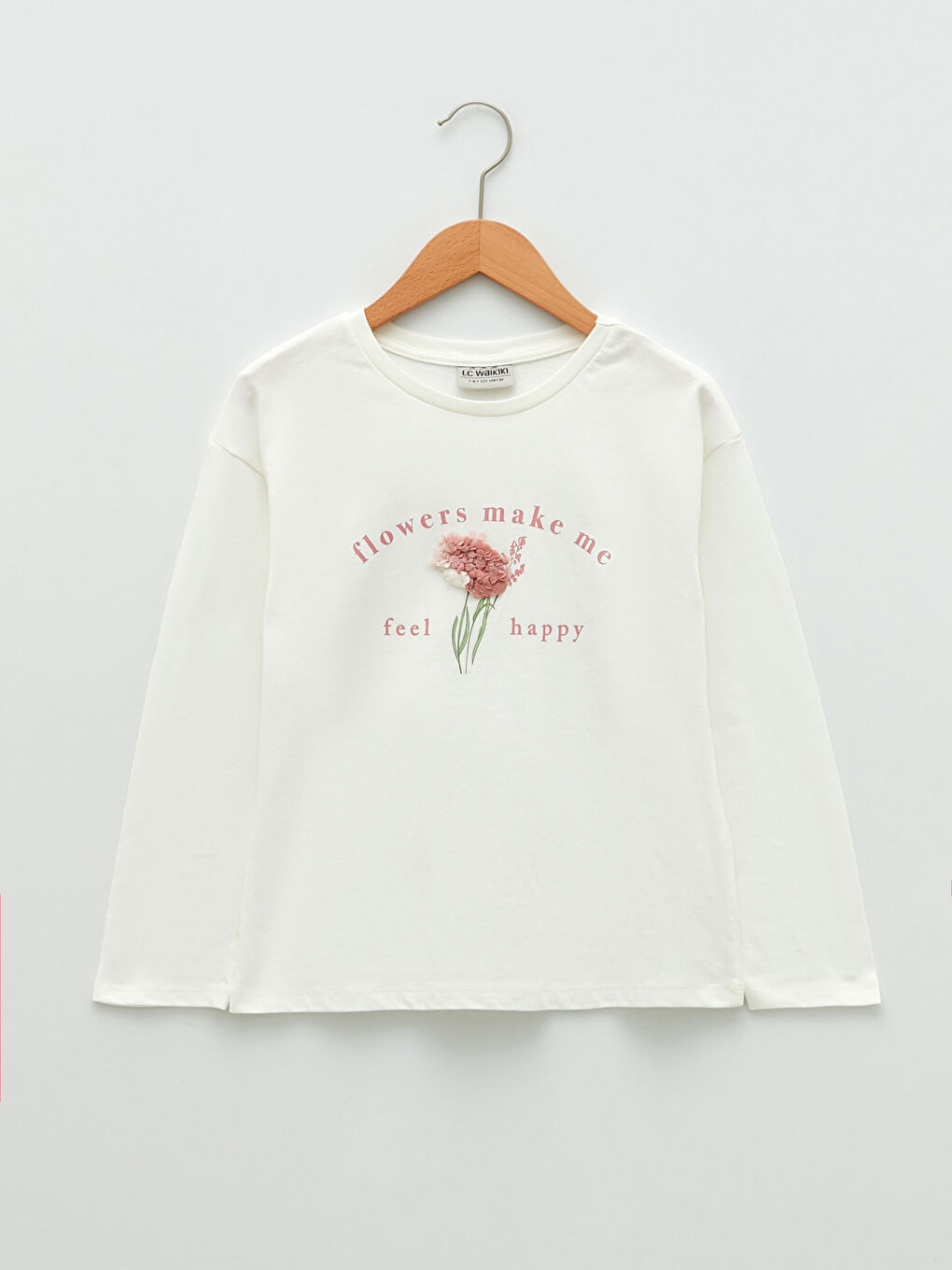 Crew Neck Printed Long Sleeve Cotton Girl T-shirt