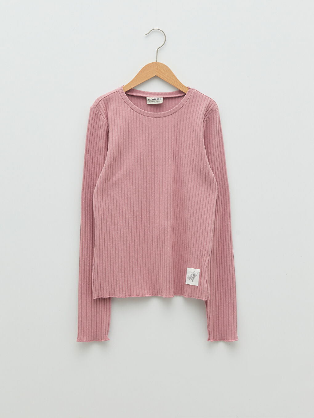 Pembe Bisiklet Yaka Basic Uzun Kollu Kız Çocuk Tişört