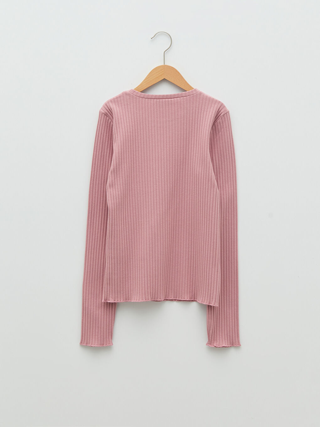 Pembe Bisiklet Yaka Basic Uzun Kollu Kız Çocuk Tişört-1