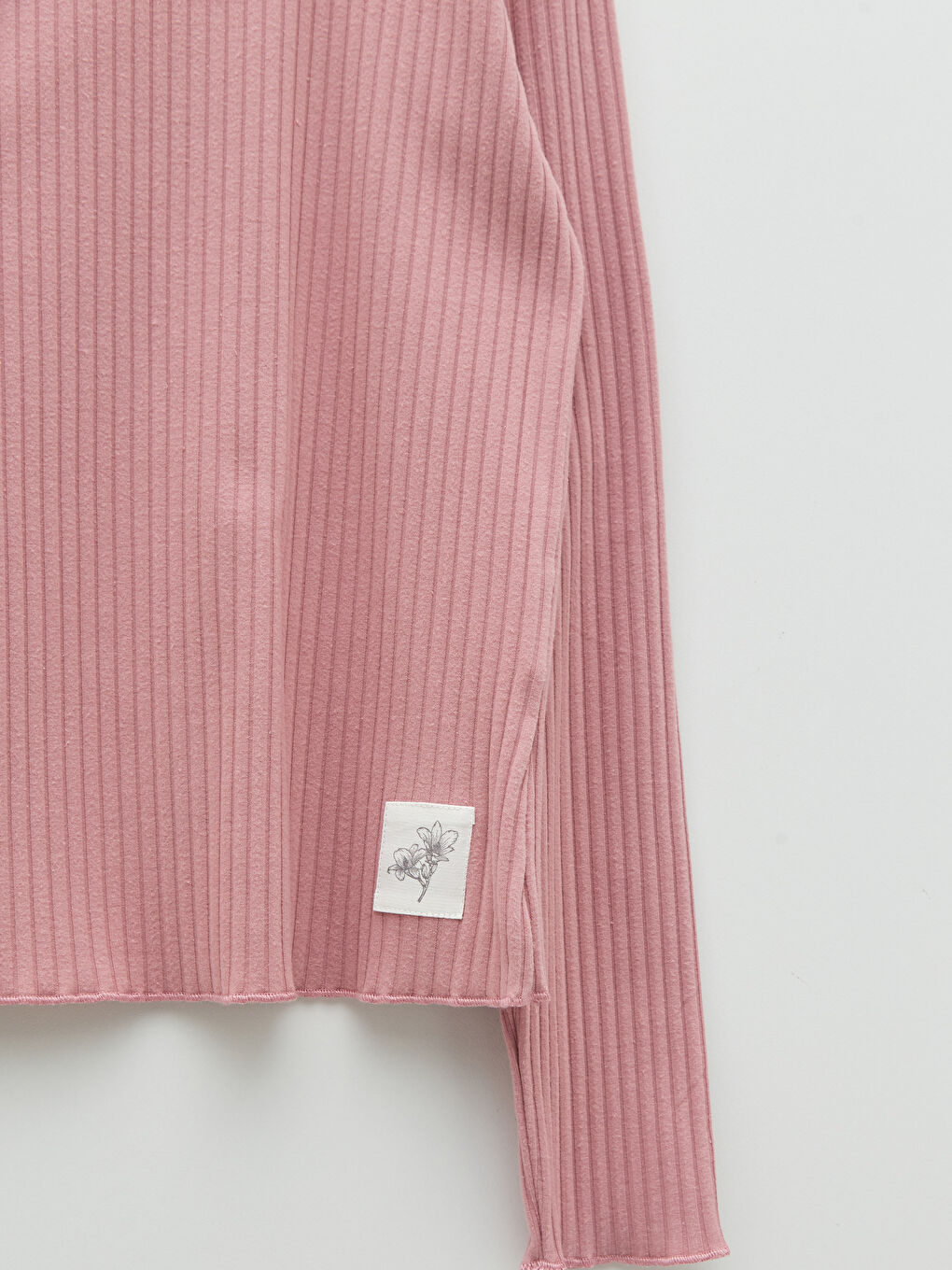 Pembe Bisiklet Yaka Basic Uzun Kollu Kız Çocuk Tişört-2