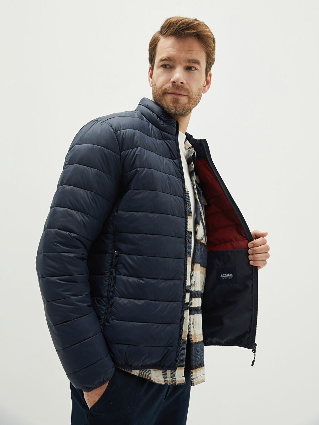 بالطو منتفخ بياقة قمع للرجال بمقاس عادي-1