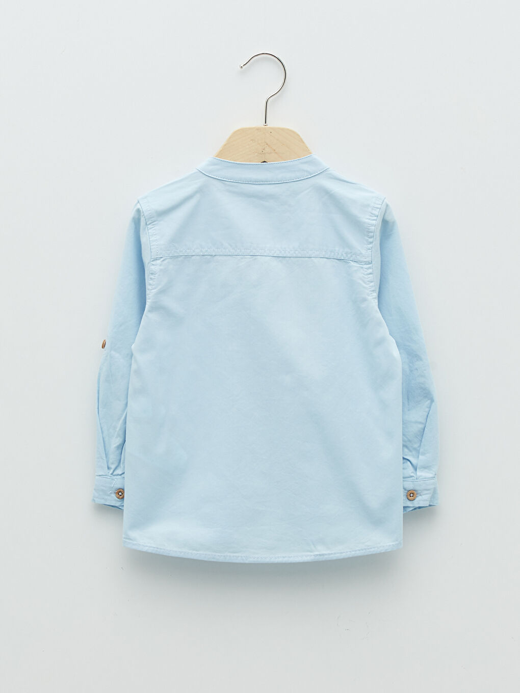 Grandad Collar Long Sleeve Basic Gabardine Baby Boy Shirt-1