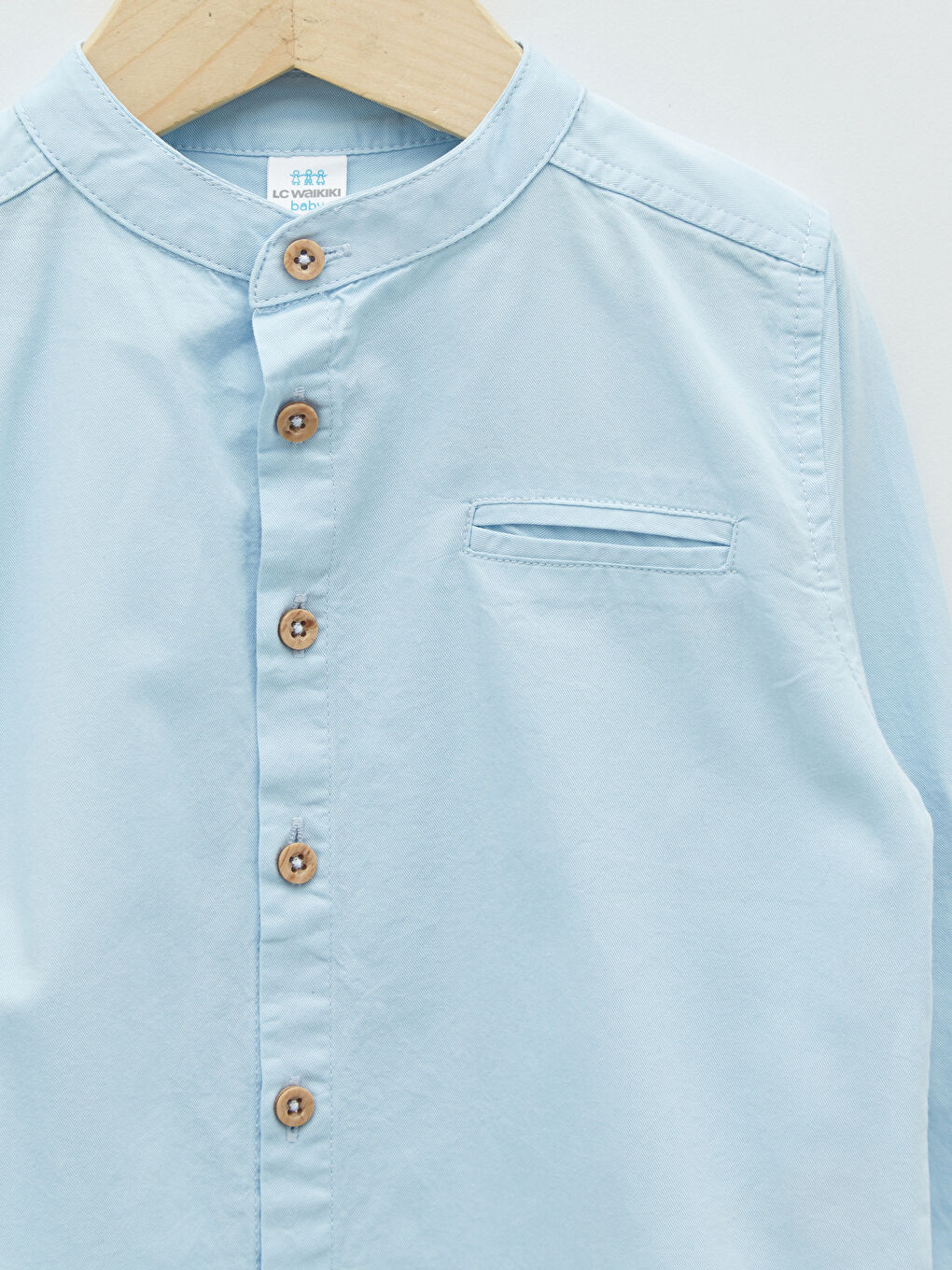 Grandad Collar Long Sleeve Basic Gabardine Baby Boy Shirt-2