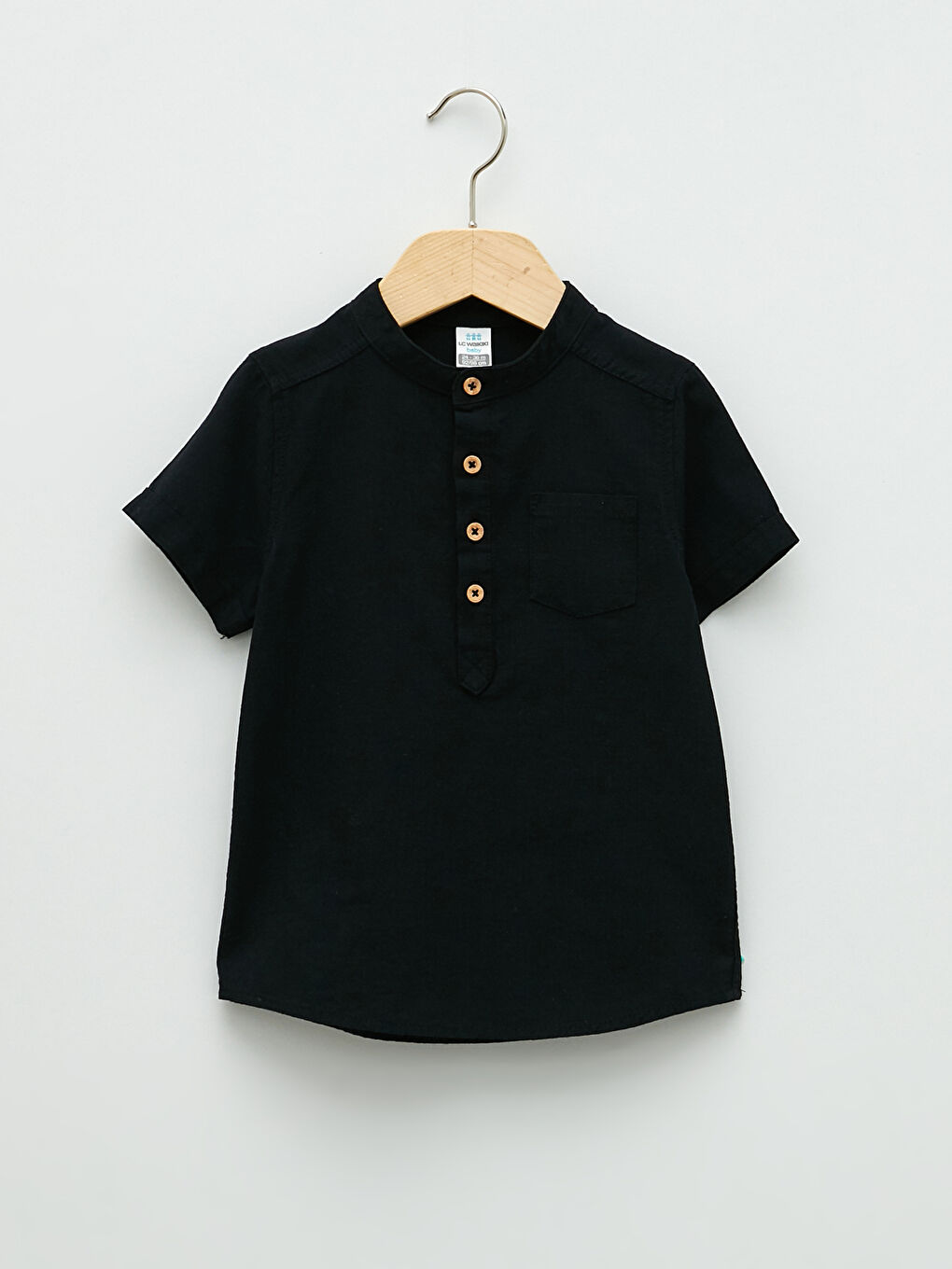Grandad Collar Short Sleeved Basic Poplin Baby Boy Shirt