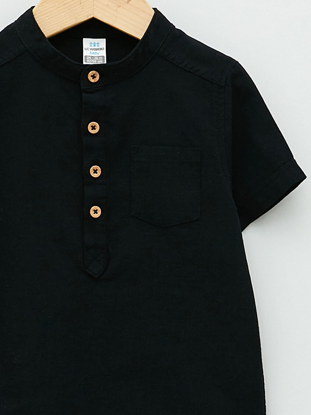 Grandad Collar Short Sleeved Basic Poplin Baby Boy Shirt-2