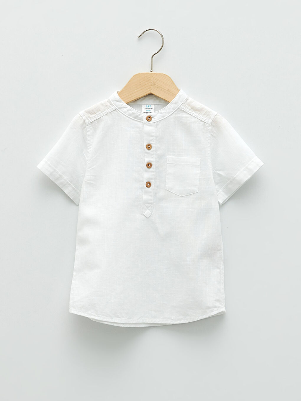 Crew Neck Short Sleeve Basic Poplin Baby Boy Shirt