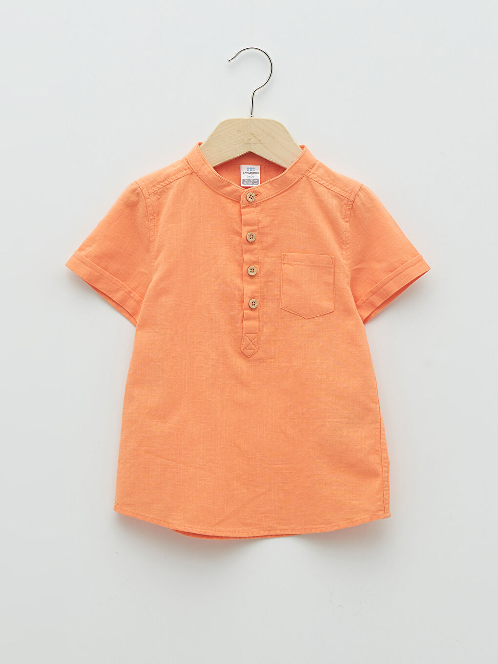 Chemise Bébé Garçon Basique en Popeline à Manches Courtes et Col Mao