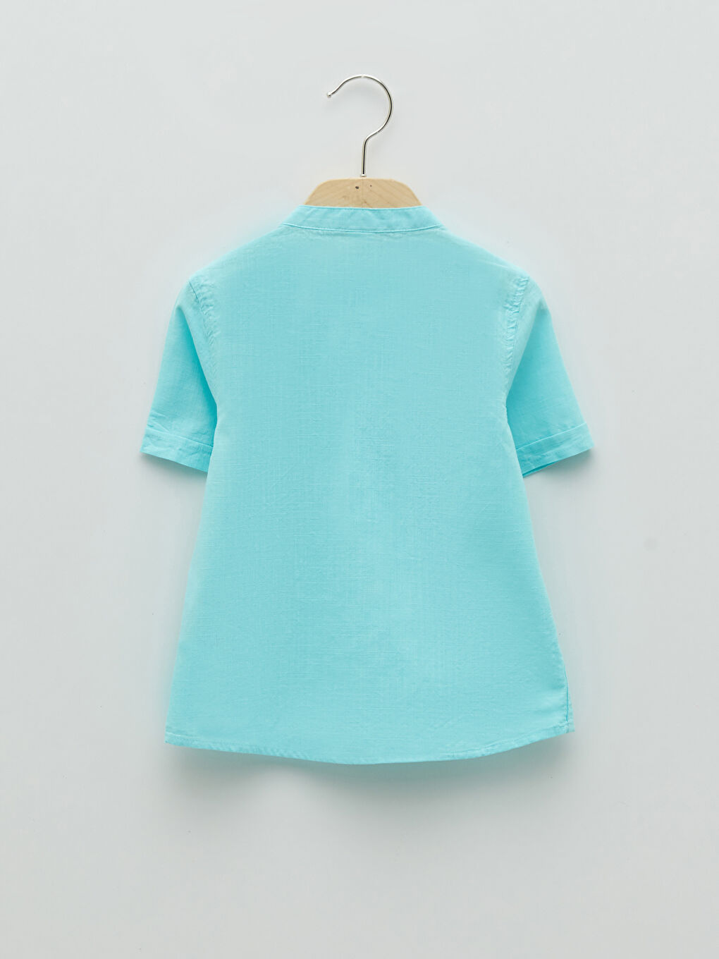 Turkuaz Bisiklet Yaka Kısa Kollu Basic Poplin Erkek Bebek Gömlek-1