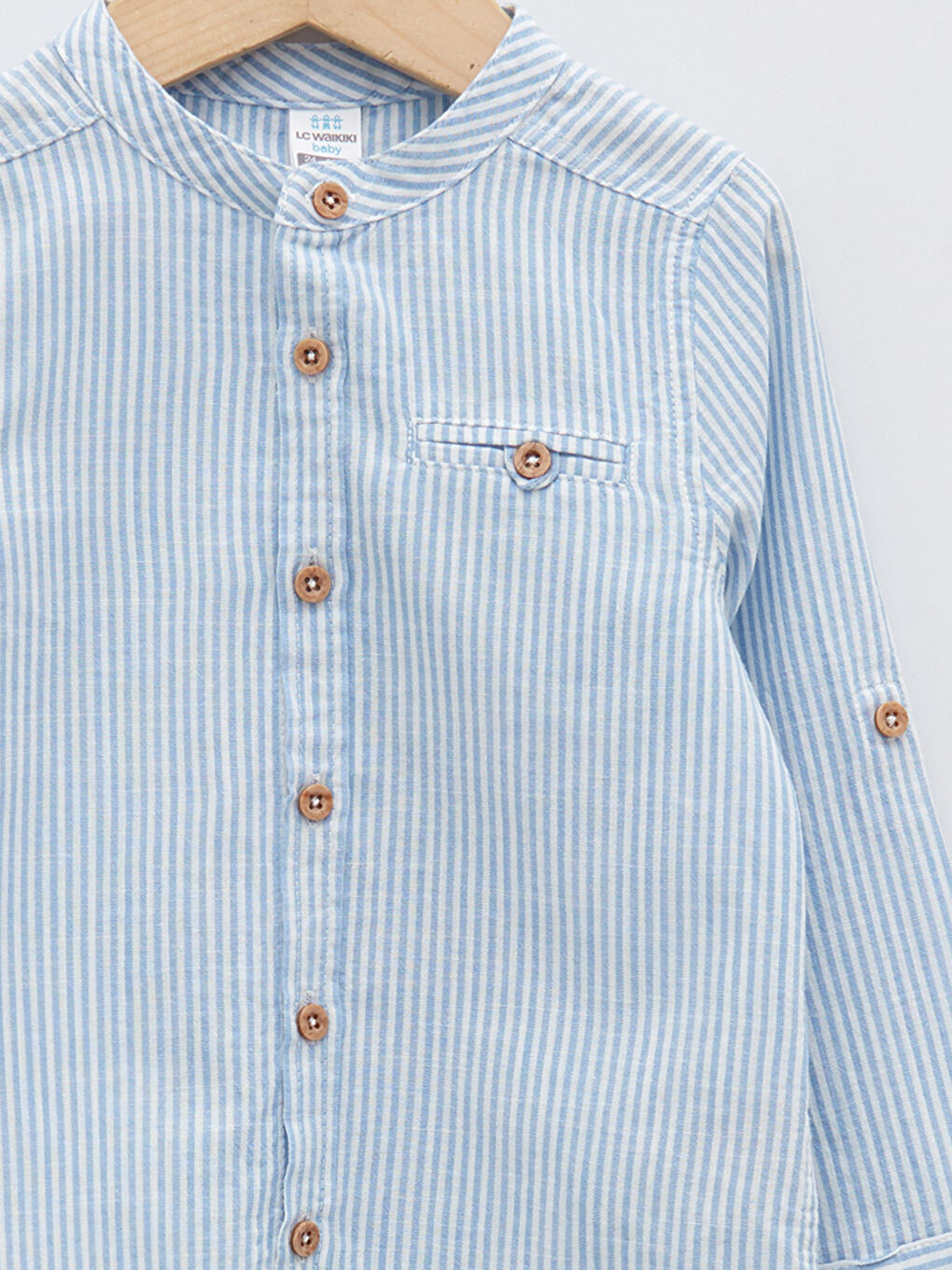 Henley Neckline Long Sleeve Cotton Baby Boy Shirt-2