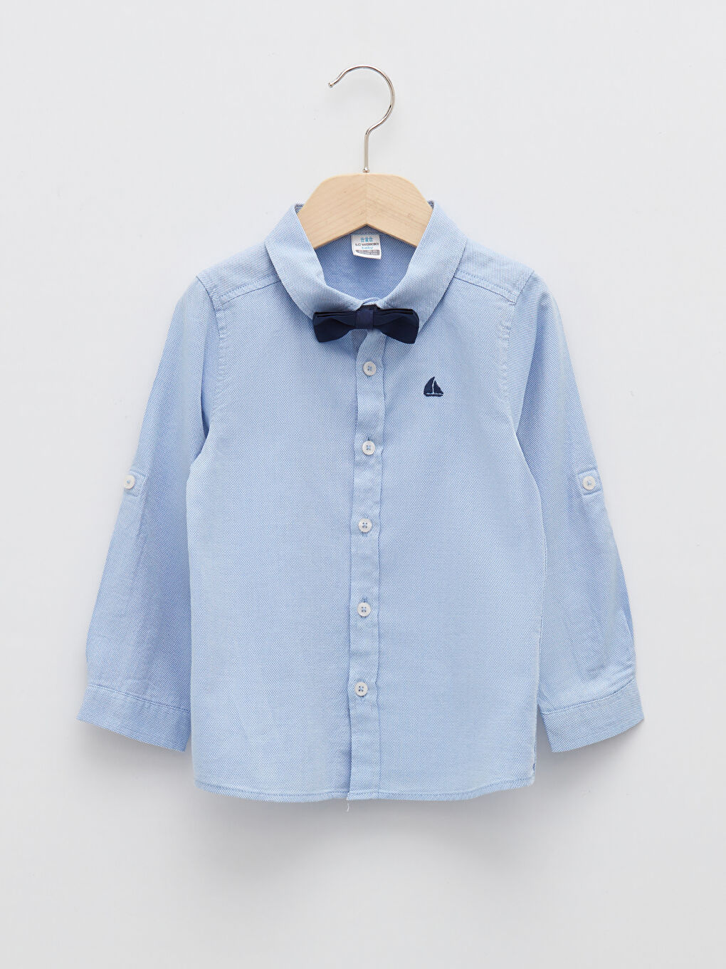 Long Sleeve Embroidery Detailed Cotton Baby Boy Shirt and Bow Tie 2-Piece Set