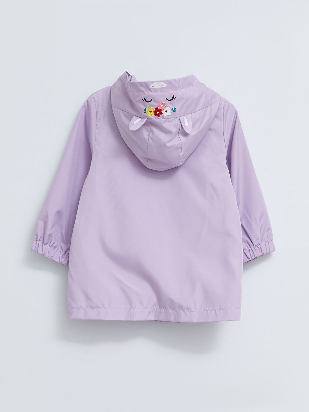 Lila Kapüşonlu Uzun Kollu Baskılı Kız Bebek Yağmurluk-2