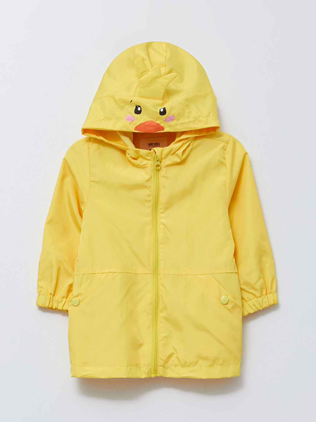 Sarı Kapüşonlu Uzun Kollu Baskılı Kız Bebek Yağmurluk-1