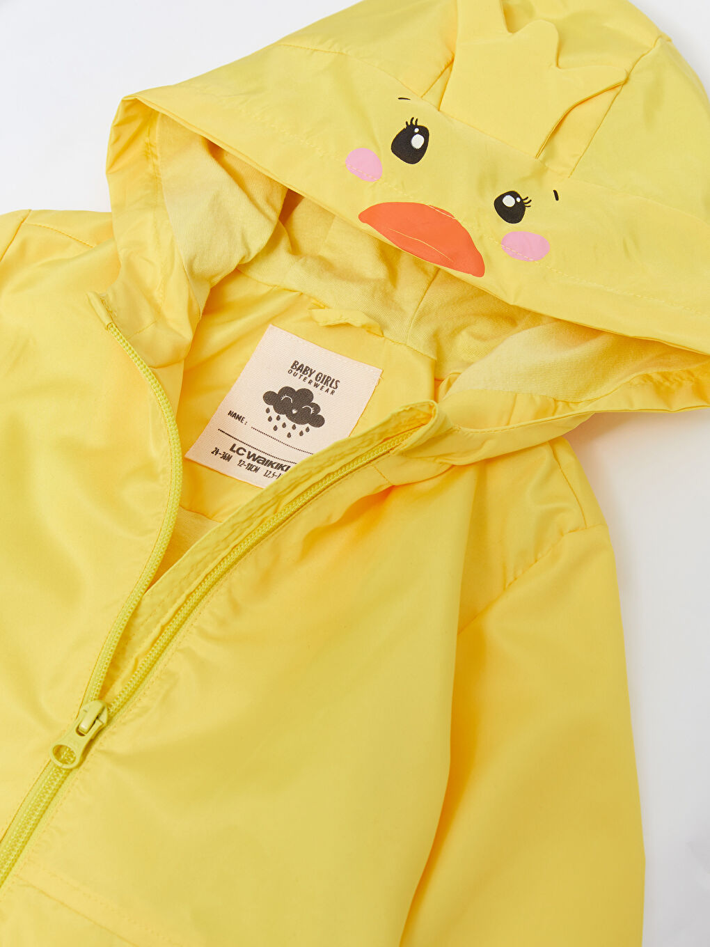Sarı Kapüşonlu Uzun Kollu Baskılı Kız Bebek Yağmurluk-3