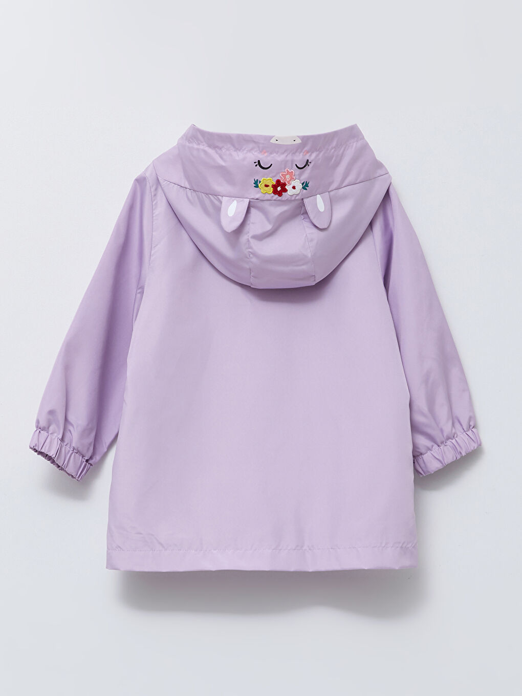 Lila Kapüşonlu Uzun Kollu Baskılı Kız Bebek Yağmurluk-1
