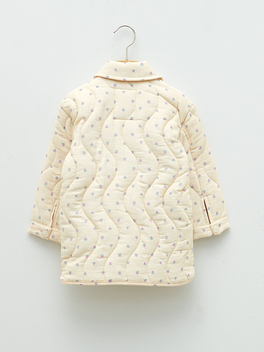 Ekru Gömlek Yaka Uzun Kollu Desenli Kız Bebek Mont-5