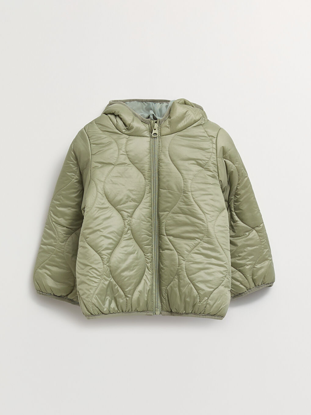 Yeşil Kapüşonlu Uzun Kollu Basic Kız Bebek Fermuarlı Mont