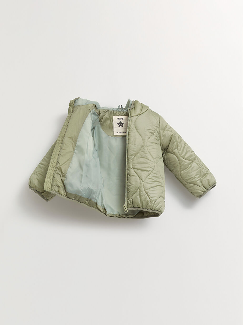 Yeşil Kapüşonlu Uzun Kollu Basic Kız Bebek Fermuarlı Mont-1