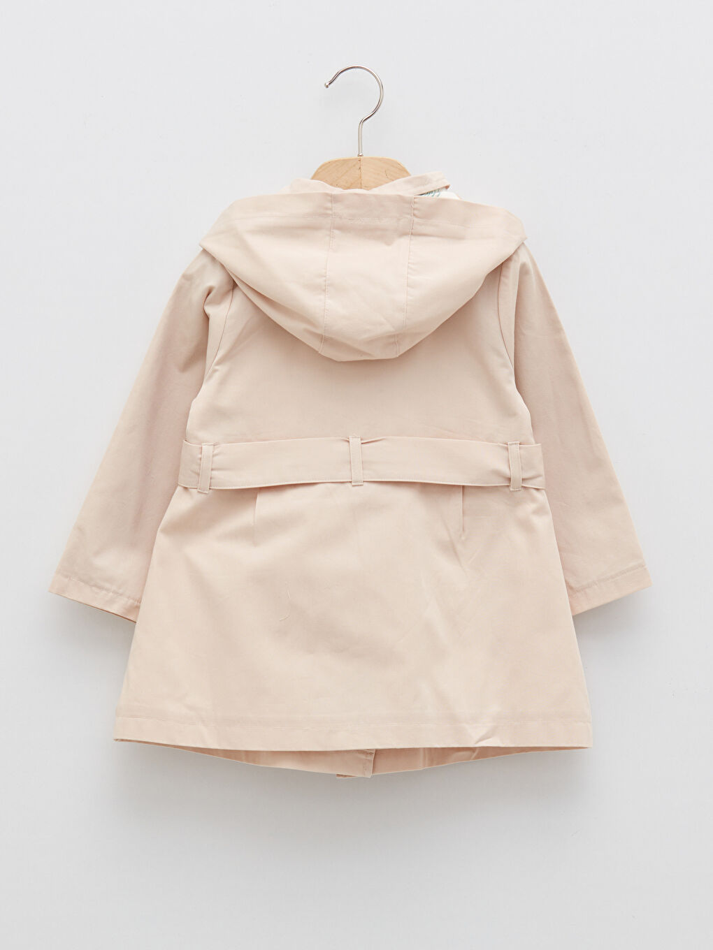 Bej Kapüşonlu Uzun Kollu Basic Kız Bebek Trençkot-1