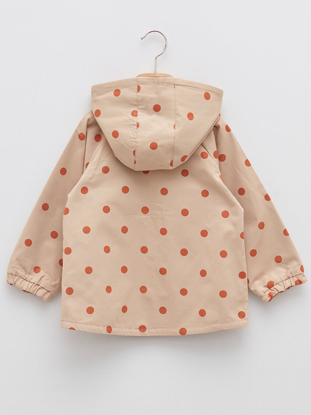 Bej Kapüşonlu Uzun Kollu Baskılı Kız Bebek Çift Taraflı Mont-6