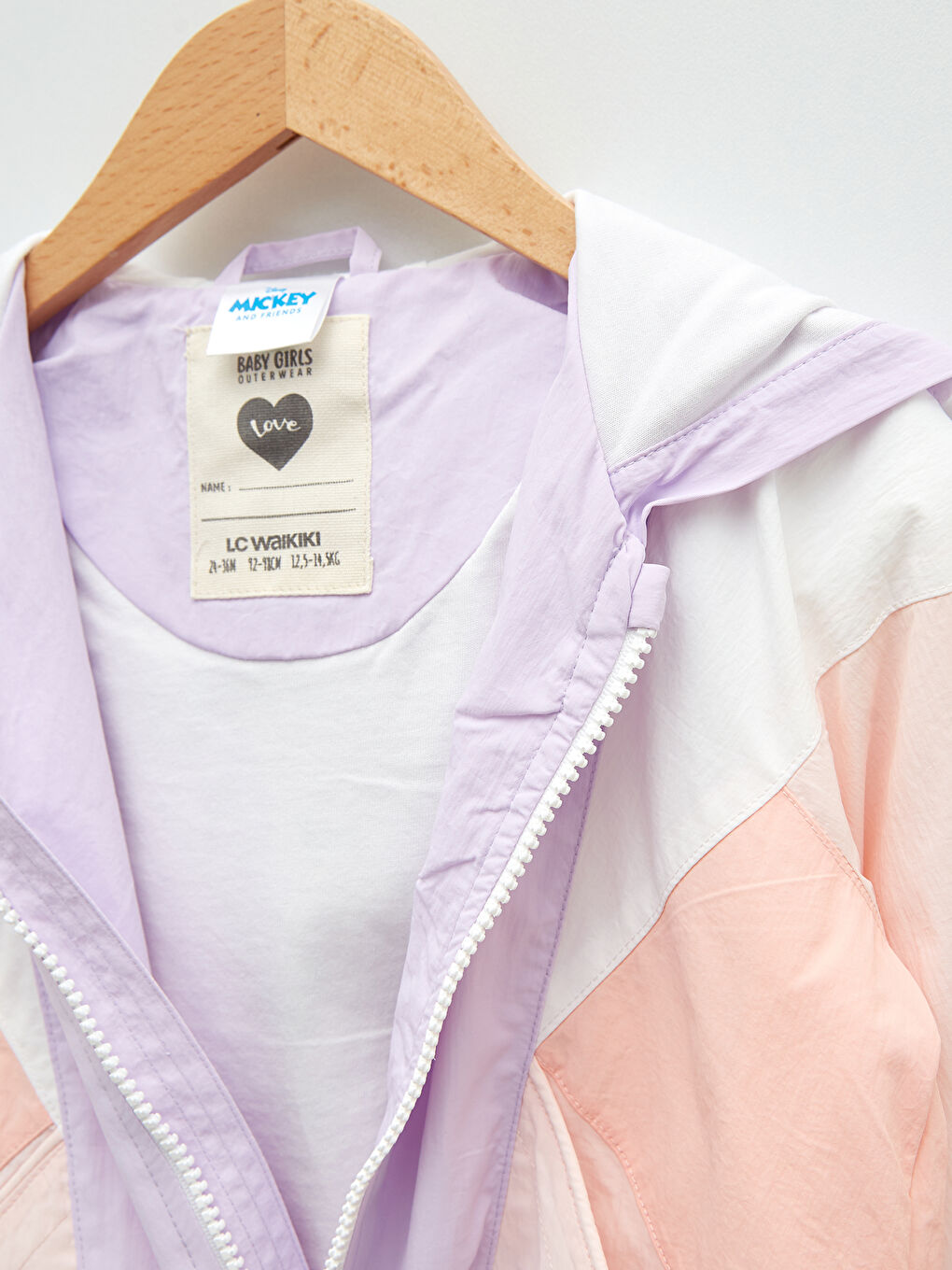 Lila Kapüşonlu Uzun Kollu Minnie Mouse Baskılı Kız Bebek Fermuarlı Mont-4