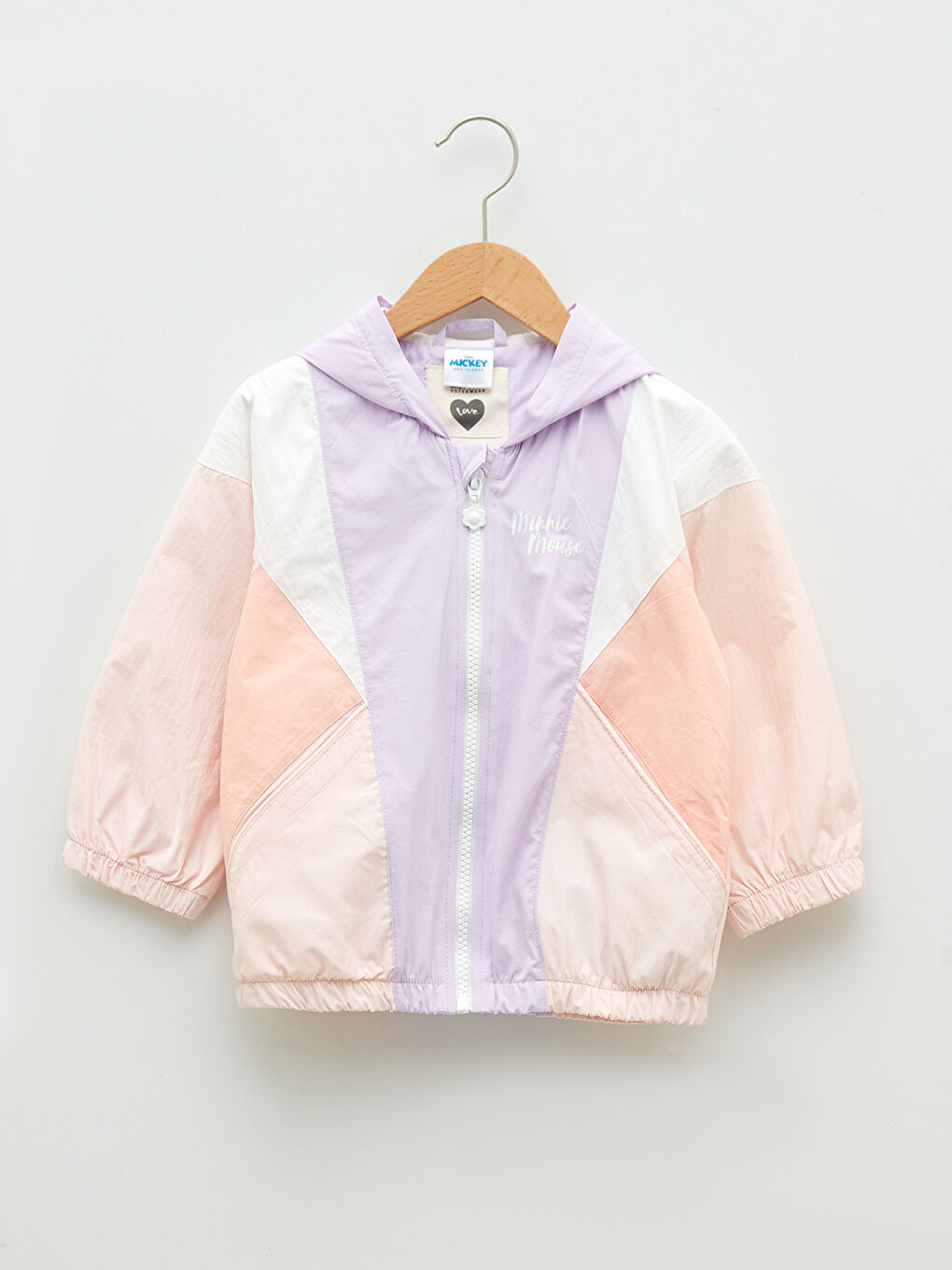 Lila Kapüşonlu Uzun Kollu Minnie Mouse Baskılı Kız Bebek Fermuarlı Mont-2
