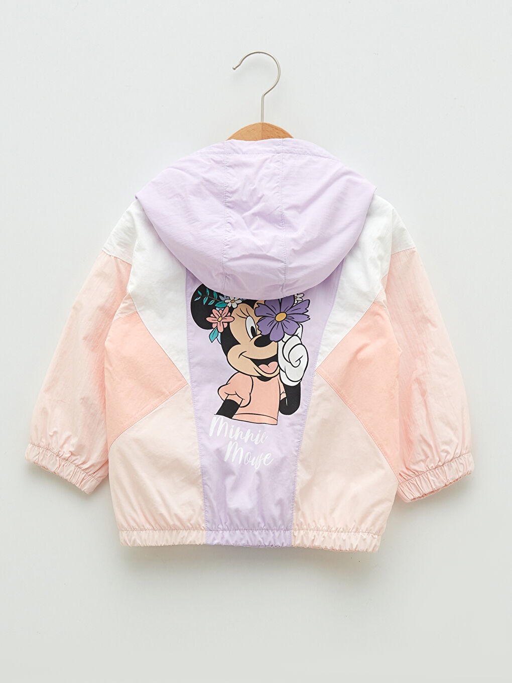 Lila Kapüşonlu Uzun Kollu Minnie Mouse Baskılı Kız Bebek Fermuarlı Mont-3