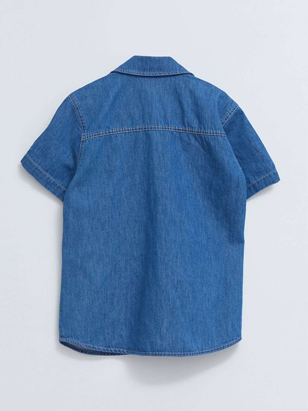 Basic Short Sleeve Boys' Denim Shirt-1