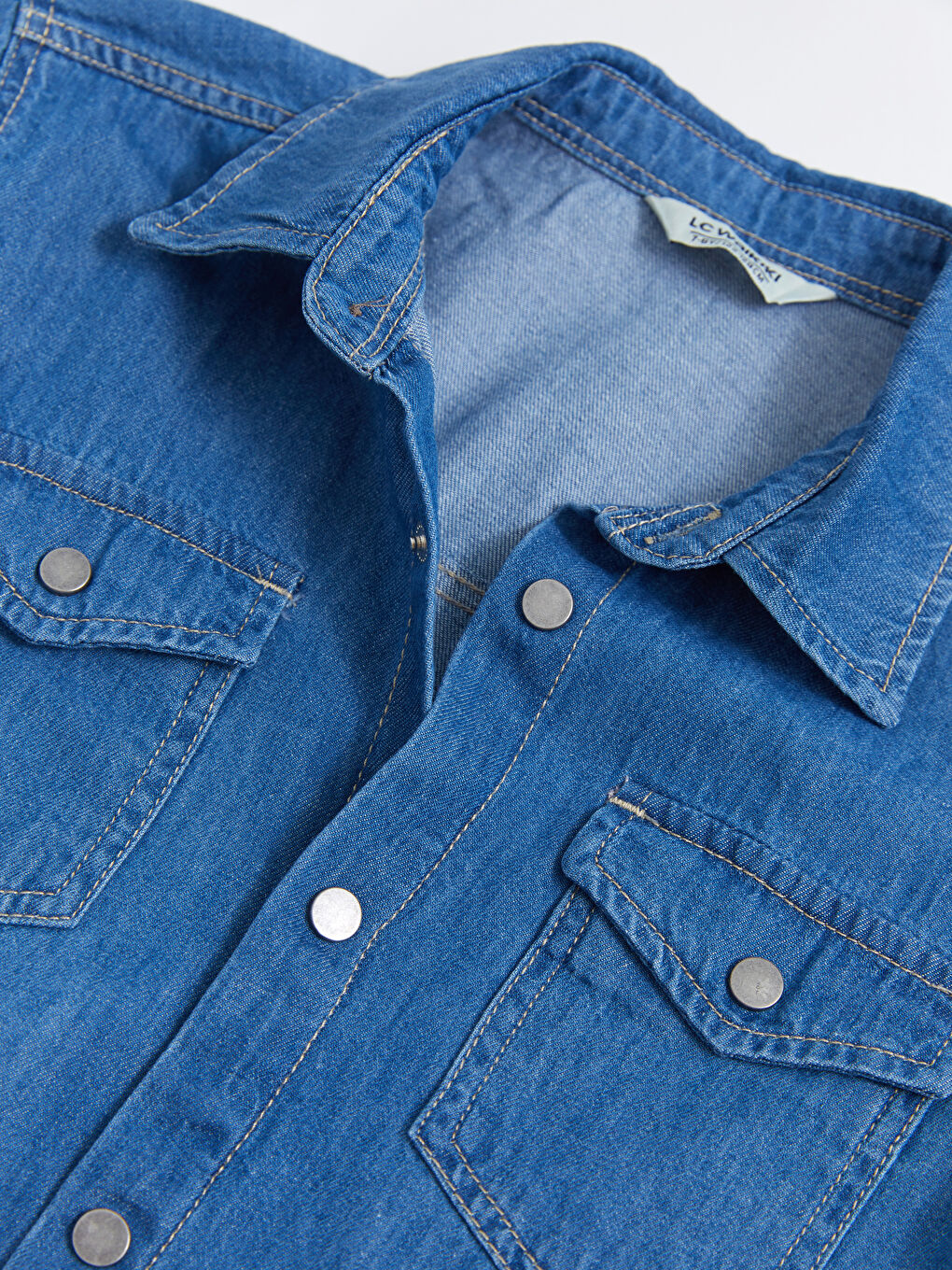 Basic Short Sleeve Boys' Denim Shirt-2