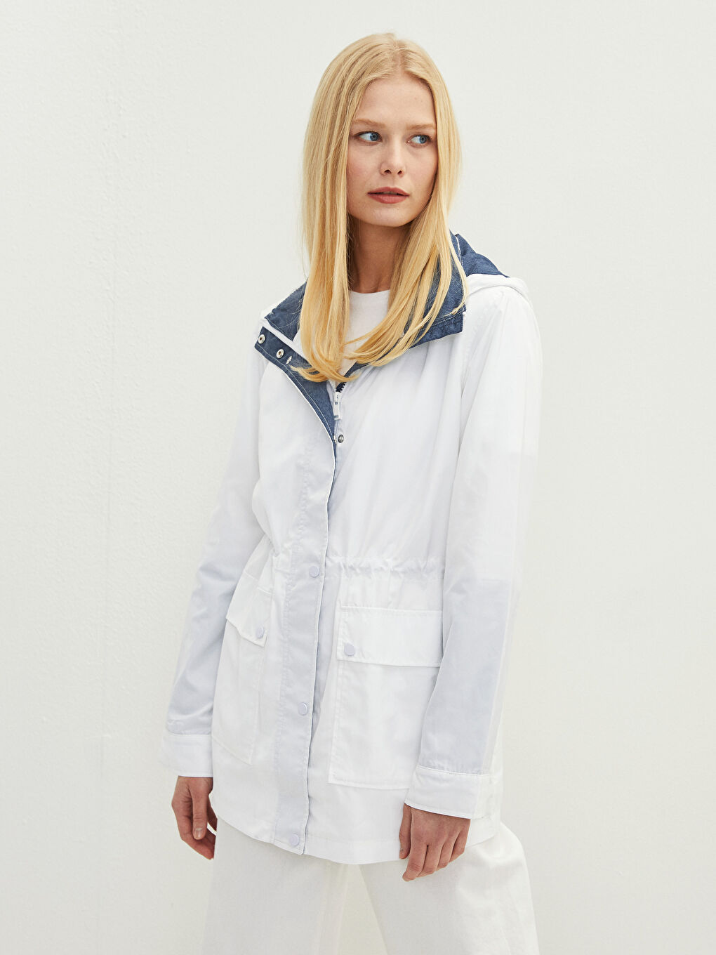 Hooded Straight Pocket Detailed Long Sleeve Women's Raincoat-1