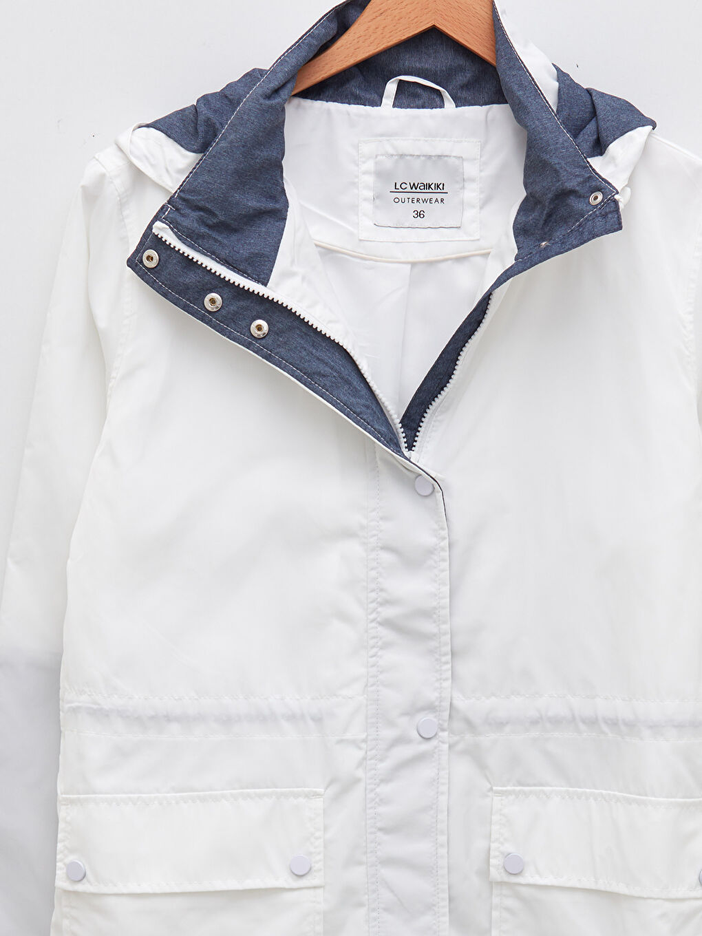 Hooded Straight Pocket Detailed Long Sleeve Women's Raincoat-8