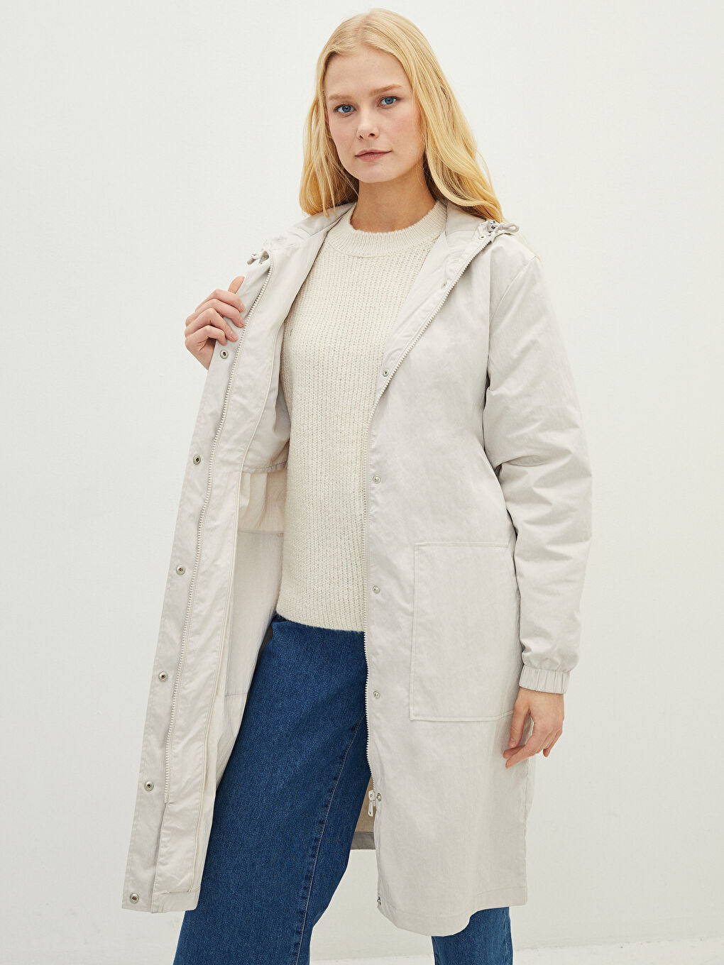 Impermeabil Simplu cu Glugă pentru Femei-1