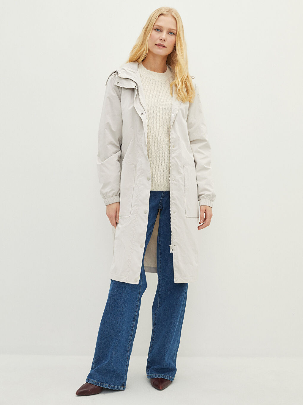 Impermeabil Simplu cu Glugă pentru Femei-2