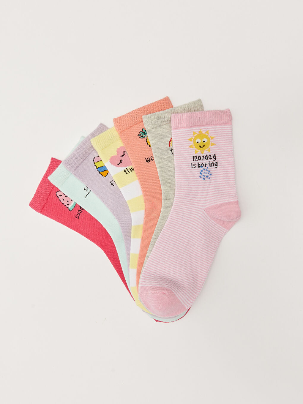Носки для девочек с принтом, 7 предметов