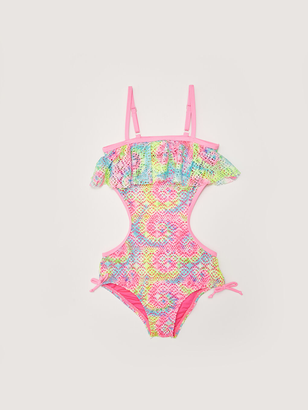 Karışık Esnek Kumaştan Dantel Detaylı Kız Çocuk Mayokini