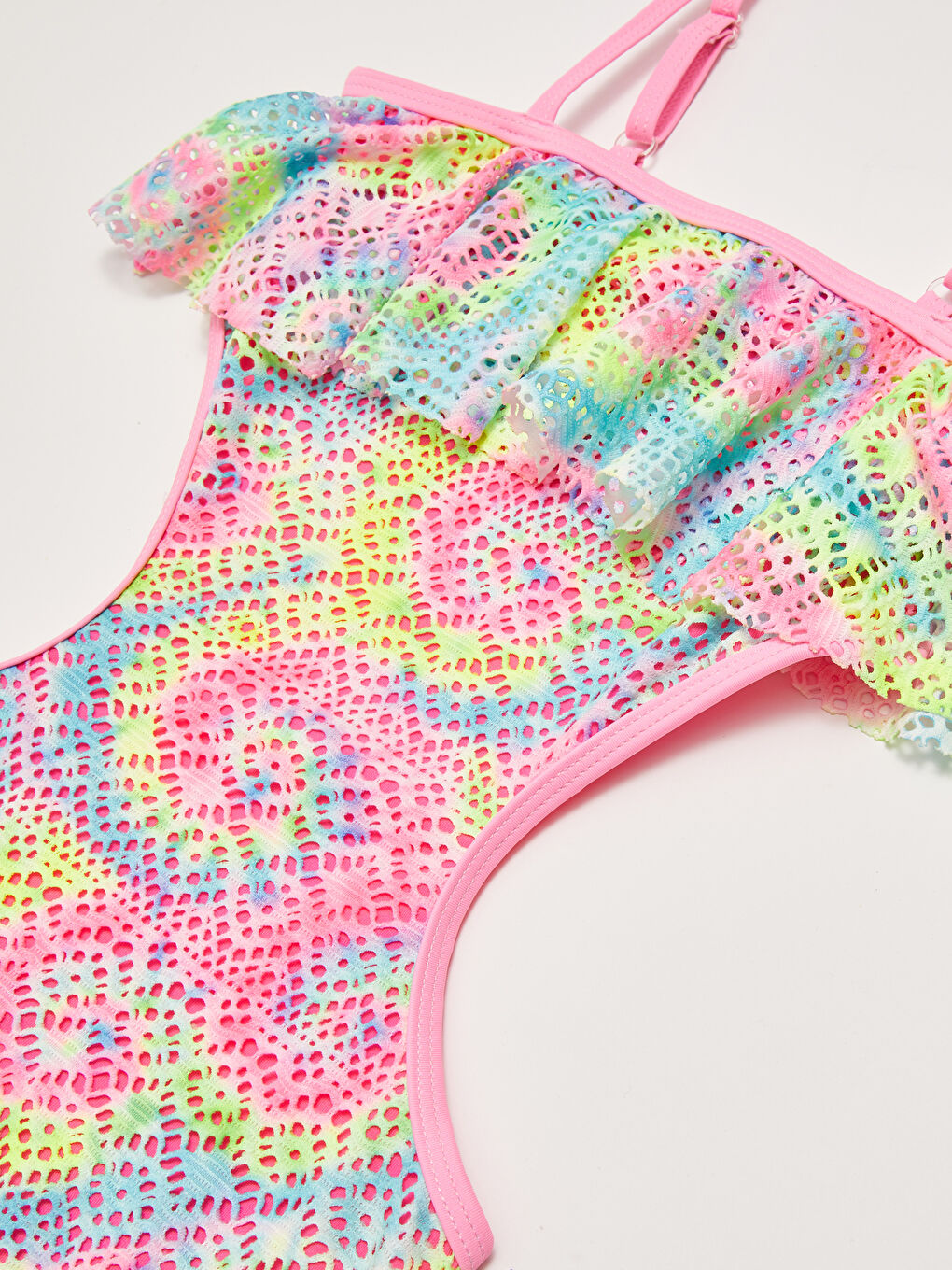 Karışık Esnek Kumaştan Dantel Detaylı Kız Çocuk Mayokini-2