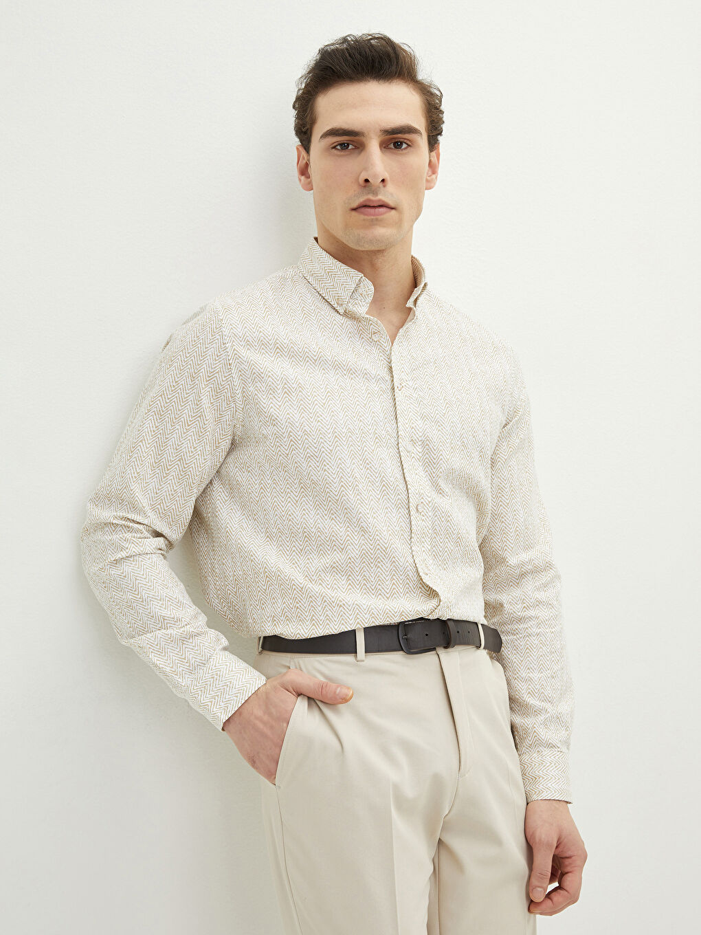 Regular Fit Long Sleeved Oxford Patterned Men's Shirt -S22161Z8-LQB