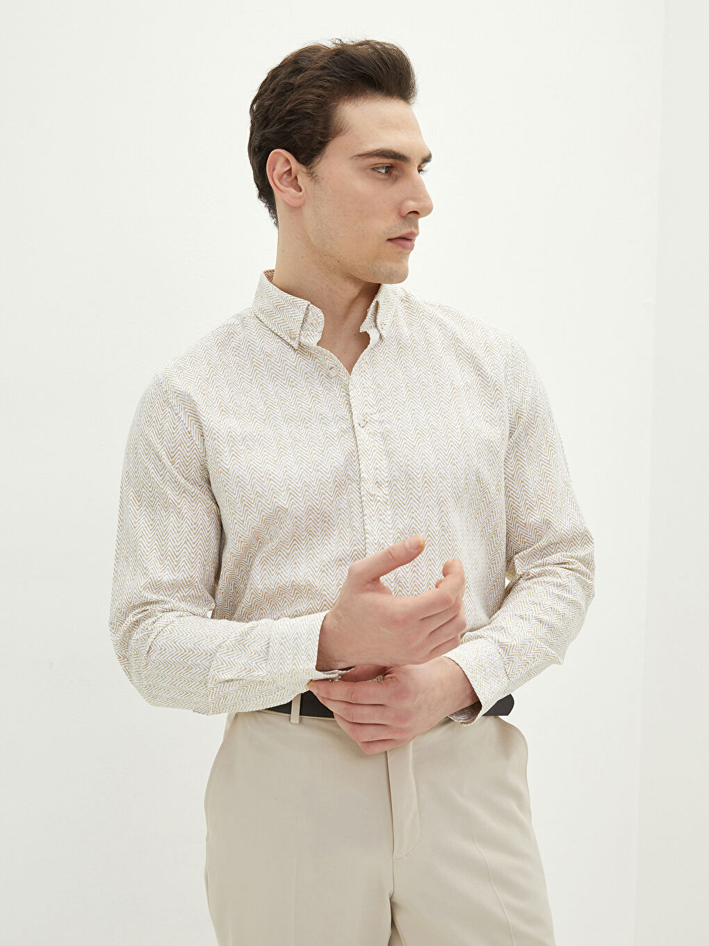 Regular Fit Long Sleeved Oxford Patterned Men's Shirt -S22161Z8-LQB