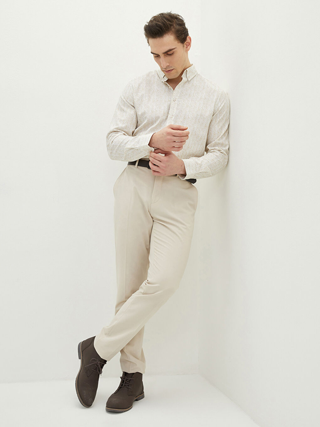 Regular Fit Long Sleeved Oxford Patterned Men's Shirt -S22161Z8-LQB