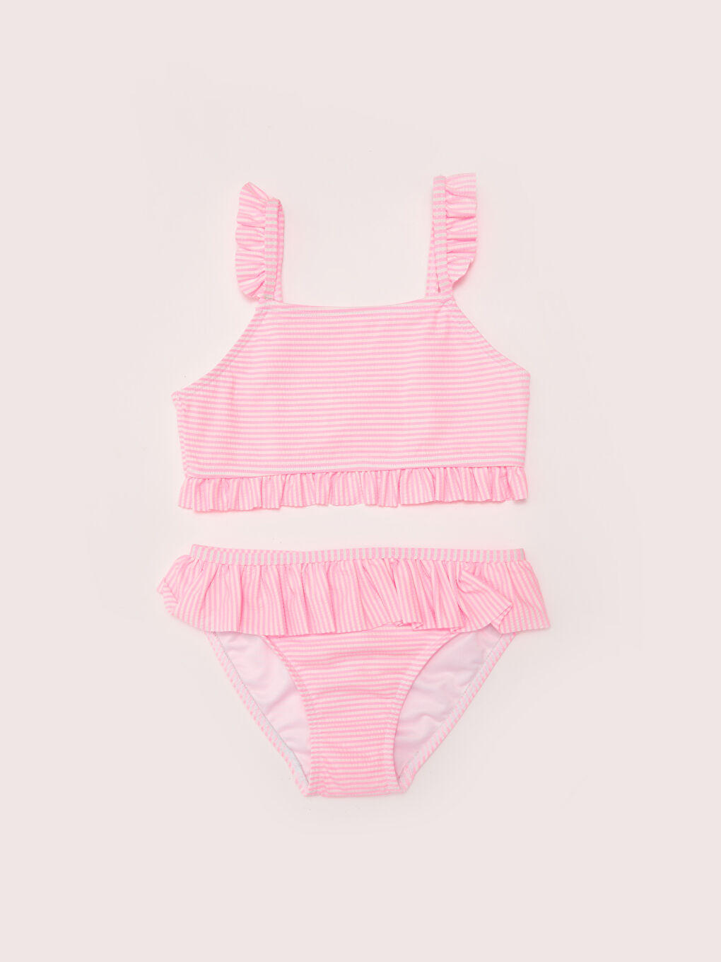 Karışık Esnek Kumaştan Fırfır Detaylı Kız Çocuk Bikini