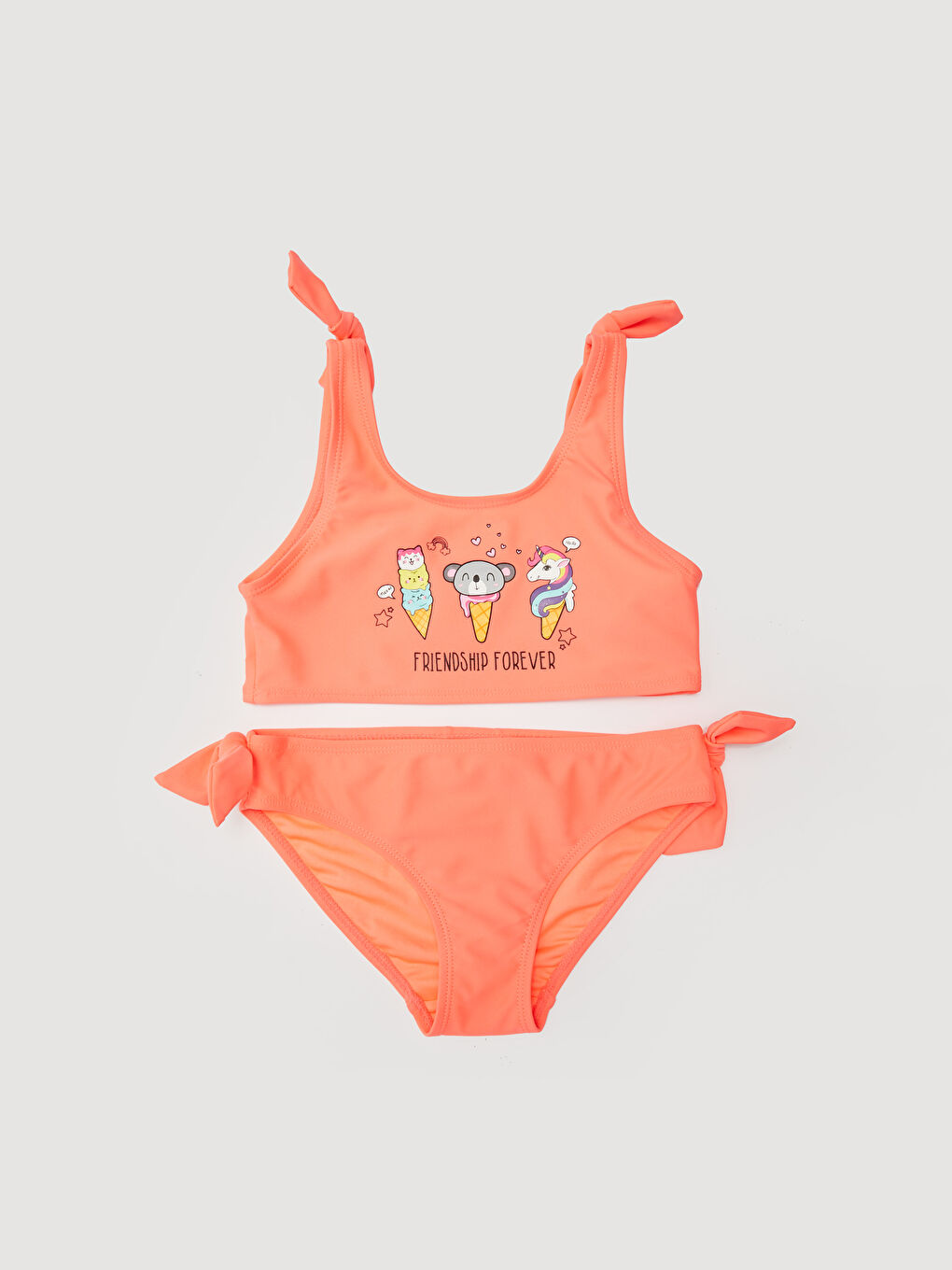 Turuncu Esnek Kumaştan Baskılı Kız Çocuk Bikini