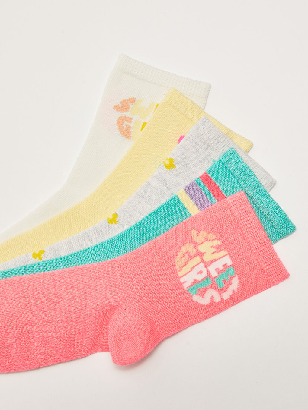 Pembe Desenli Kız Çocuk Soket Çorap 5'li-2
